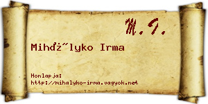 Mihályko Irma névjegykártya